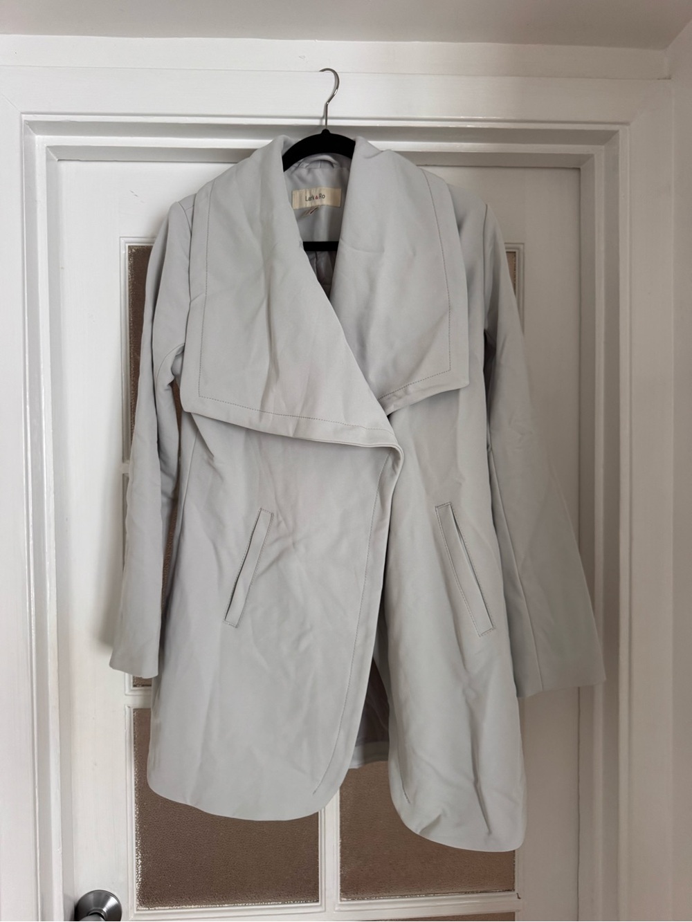 Lark & Ro Light Gray Draped Collar Trench Coat